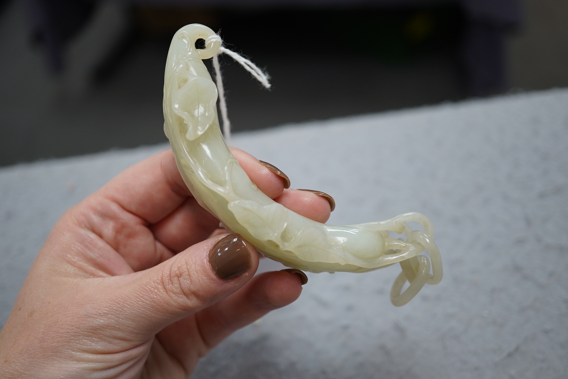 An unusual Chinese white jade ‘bean pod’ box and cover, 18th-19th century